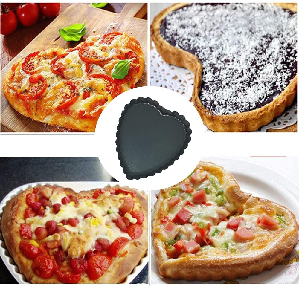 6PCS 4 Inch Heart Tart Pans with Removable Bottom, Nonstick Quiche | Mini Carbon Steel Heart-Shaped Pie Molds for Dessert &amp; Cake Baking, Fluted Loose Bottom Cake Pan for Easy Release