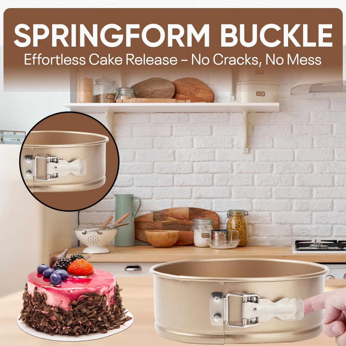 Good Dee's Circle Springform Cake Pan 8.5'' - Non Stick Ceramic Coating - Free From Chemicals - Perfect for Birthday Cakes, Tartes, &amp; More - Cream