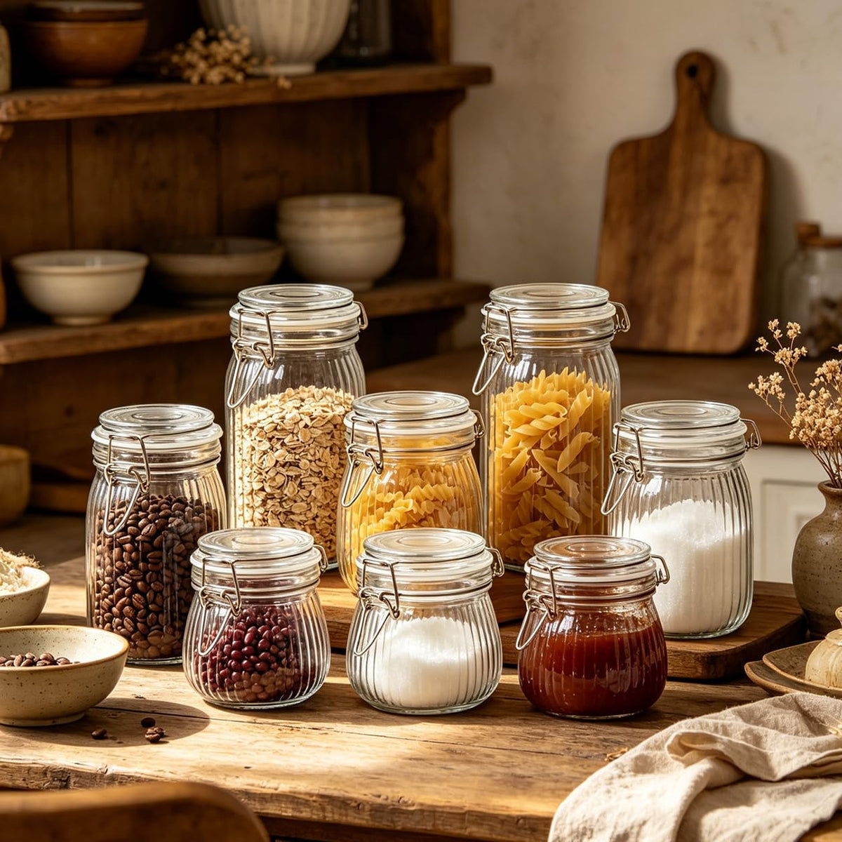 ComSaf Ribbed Glass Jars with Airtight Lids 17oz 6 Pack Wide Mouth Pickling