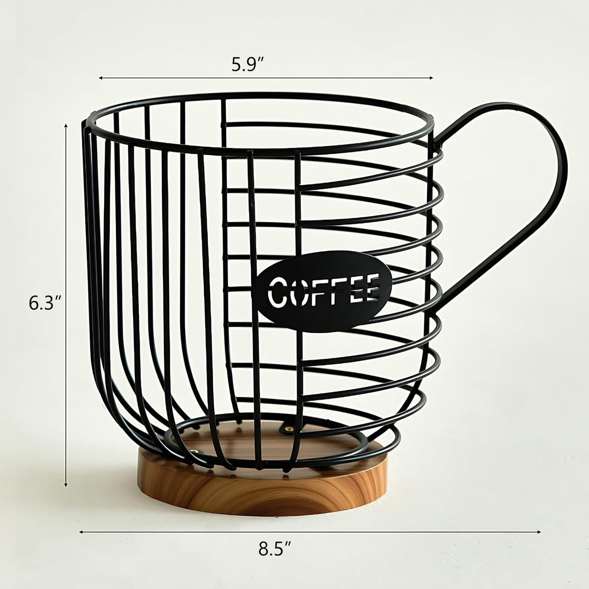 Coffee Pod Holder,Bar Accessories - Espresso Pod Holder - Large Capacity Black Wire Coffee Basket With Wooden Base