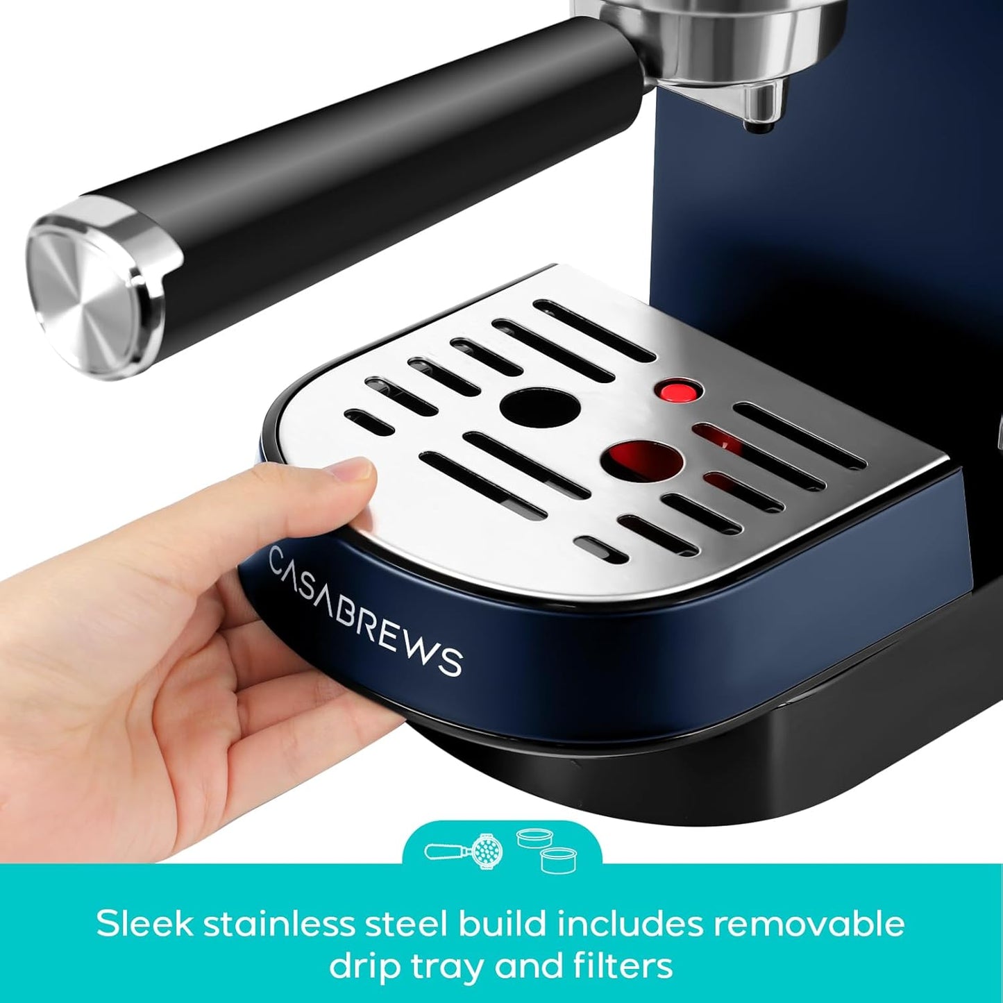 CASABREWS Espresso Machine 20 Bar, Professional Espresso Maker with Milk Frother Steam Wand, Espresso Coffee Machine with 34oz Removable Water Tank, Sapphire Blue