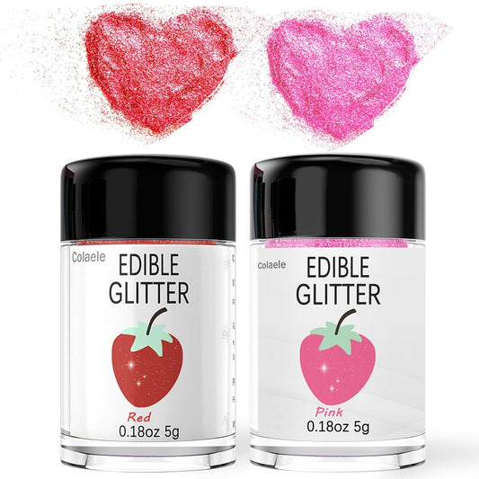 Red Pink Edible Glitter Glimmer Powder for Cakes Drinks - Valentine's Colaele 5 grams Food Grade Luster Dust Metallic Food