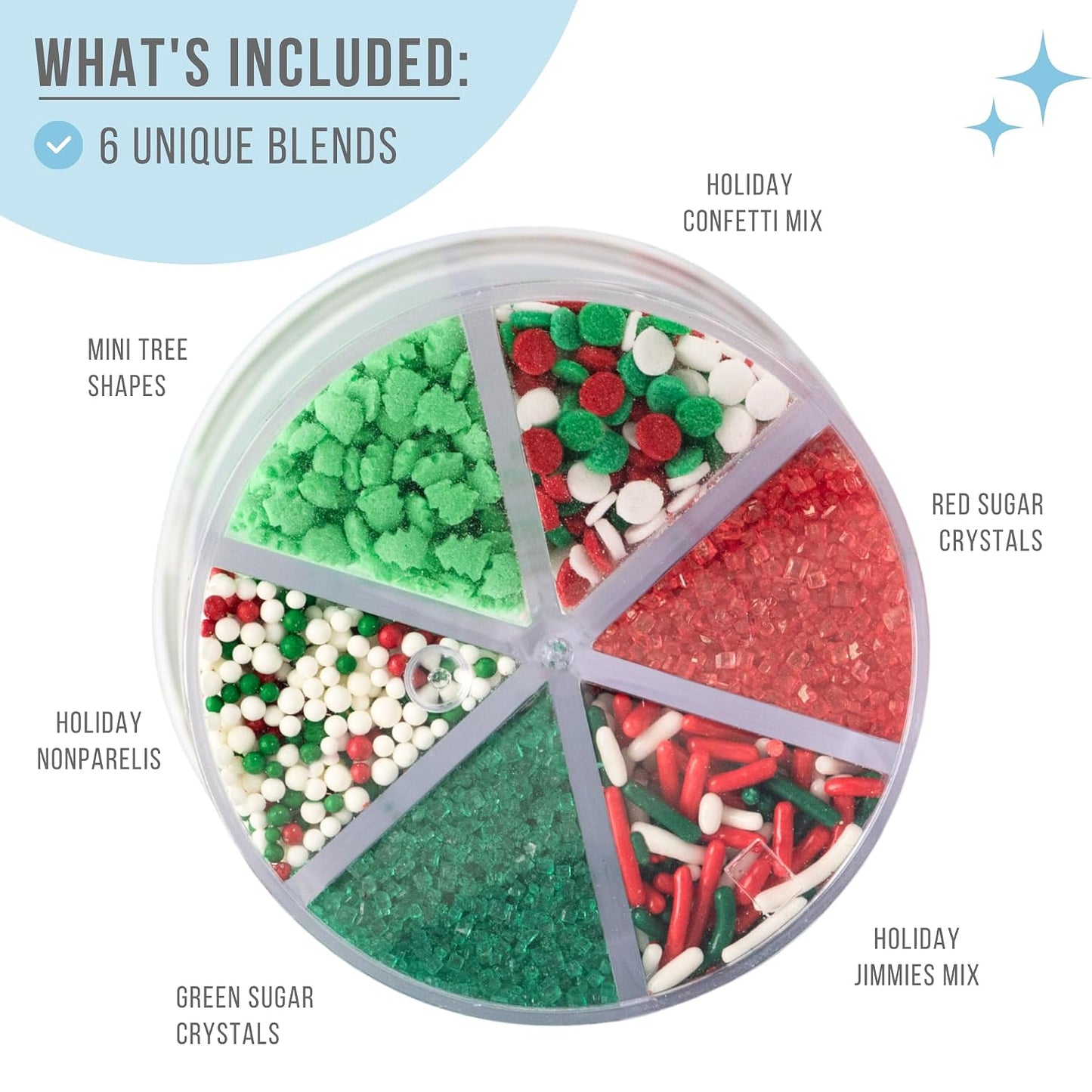Sweets Indeed Christmas Sprinkles Mix – 6-Cell Holiday Assortment 6.45 oz | Edible Jimmies, Nonpareils &amp; Sugar Pearls for Decorating Christmas Cookies, Cupcakes, Cakes &amp; Holiday Desserts
