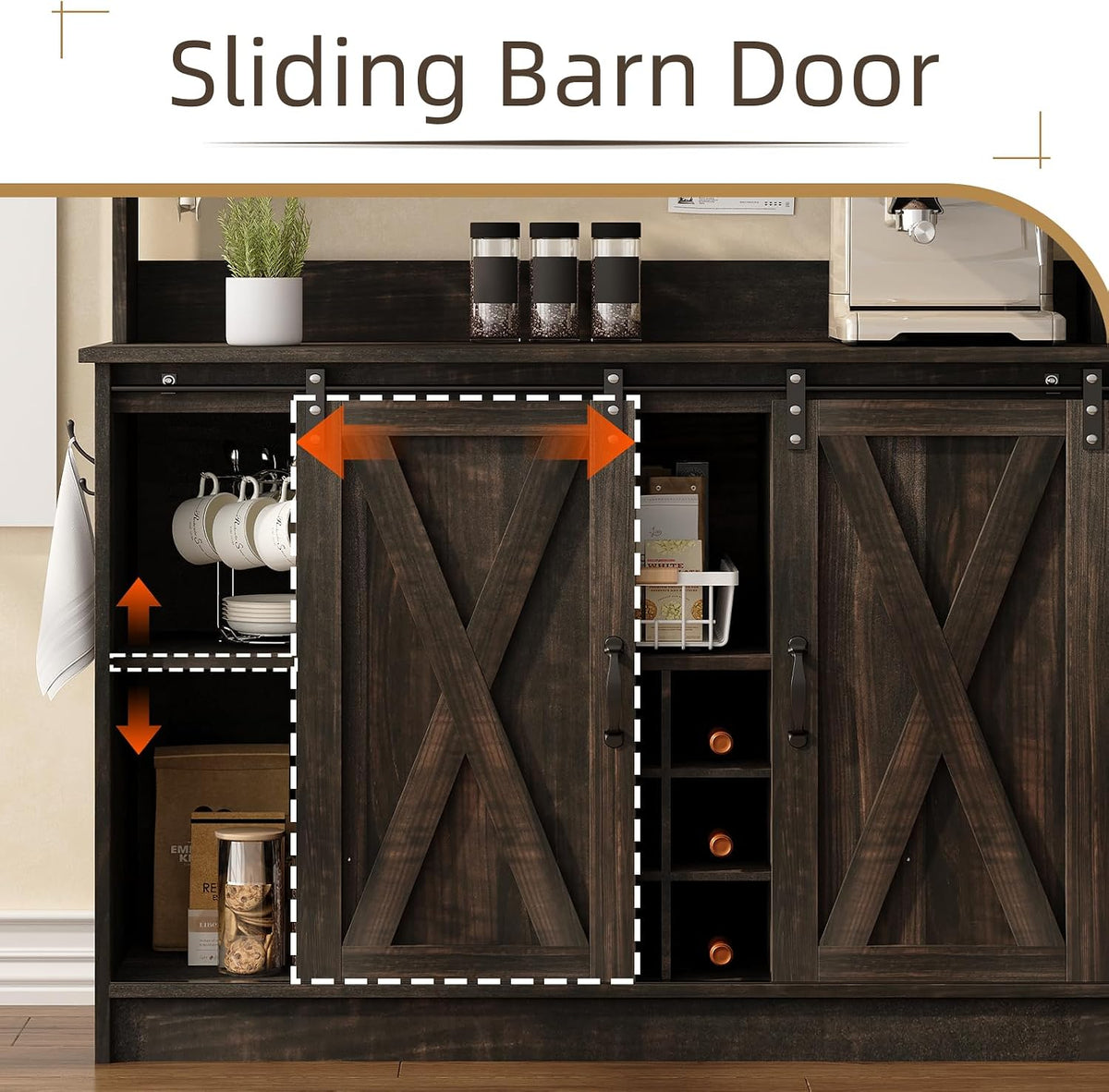 4ever2buy 47" Coffee Bar Cabinet with Storage Hutch & Wine Rack