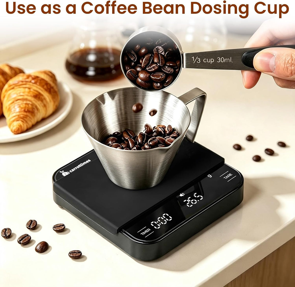 3 Pc Stainless Steel Espresso Shot Cups, 3.4oz/100ml, Silver | Double Spout Measuring Cups with Handle, V-Shaped Mouth, Ideal for Espresso Brewing and Coffee Making