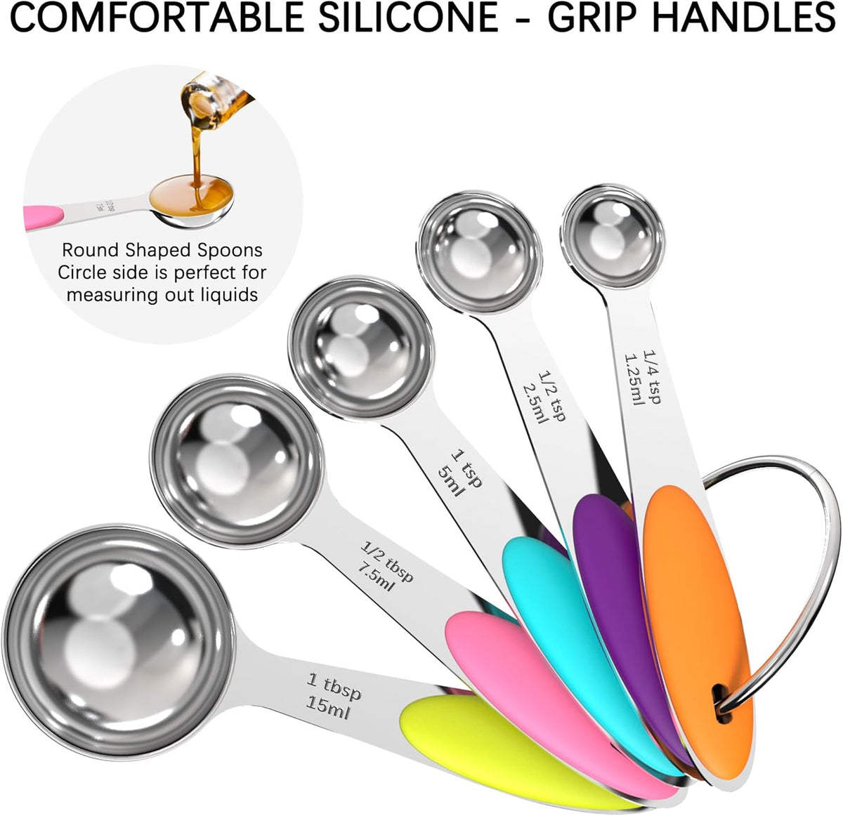 TILUCK Measuring Cups and Spoons Set, Stainless Steel, Kitchen Utensils for Cooking and Baking (10, Colorful)