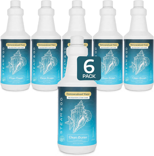 Steam &amp; Go Demineralized Water for Steam Mop – Clean Ocean Scent, 32 oz (Pack of 6) | Scented Floor Cleaner Solution, Ready-to-Use, Compatible with Any Steam Cleaner