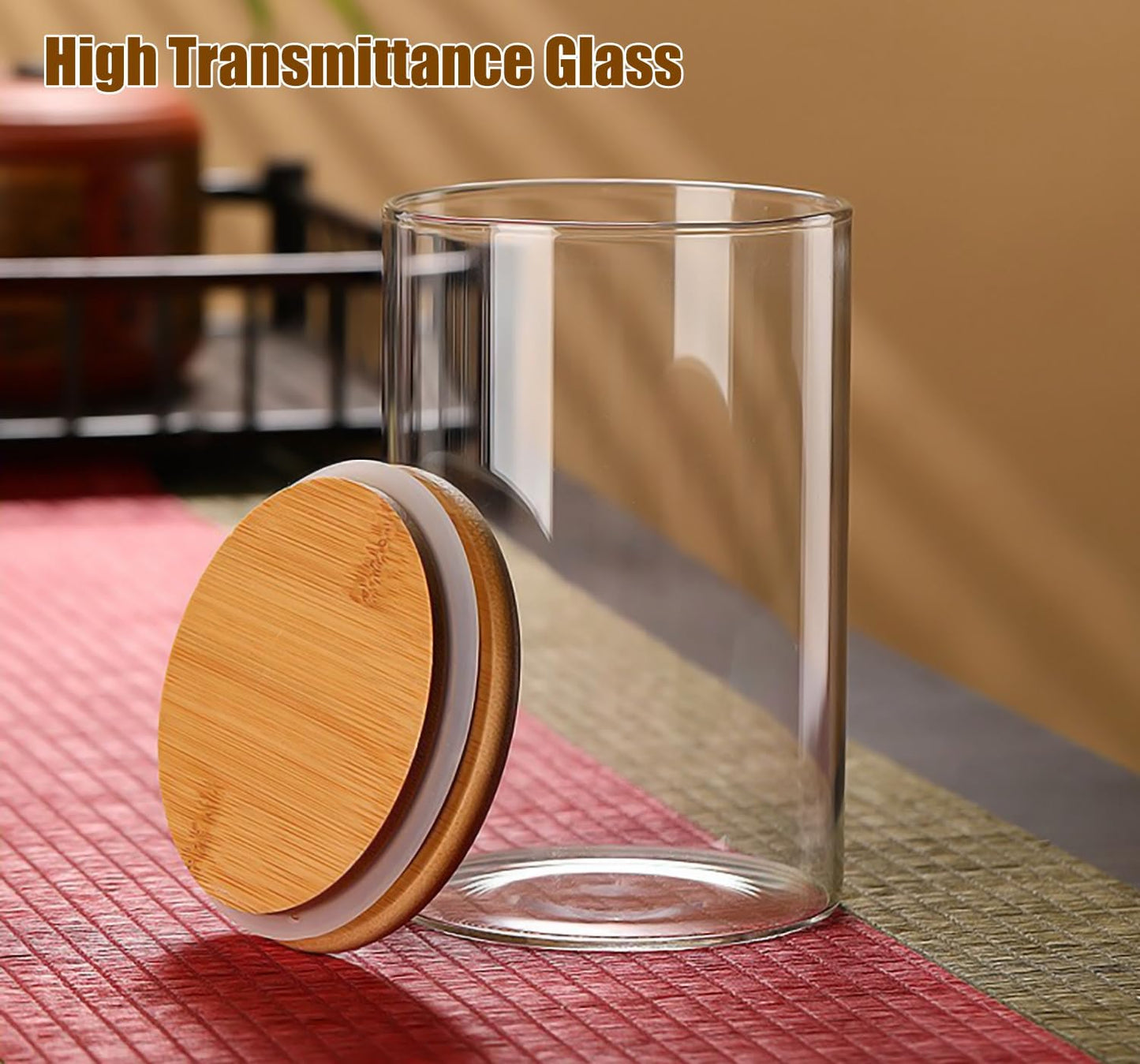 66+37 oz Glass Food Storage Jars with Airtight Lids, Tall Clear Glass Jar with Bamboo Lid, Airtight Food Canister for Pasta, Candy, Coffee, Sugar, Cookie, Snack. (Round | 10+11 Inch)