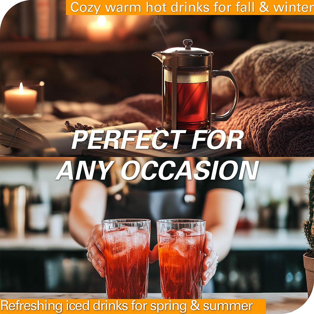 WT WEETEE Orange Spice Herbal Tea Bags 50count, Caffeine-free w/o Black Tea | Warming Winter Blend Perfect for Holidays, Hot or Iced, Sweet Spiced Citrus Tea with Cinnamon, Clove, Hibiscus &amp; Orange Peel