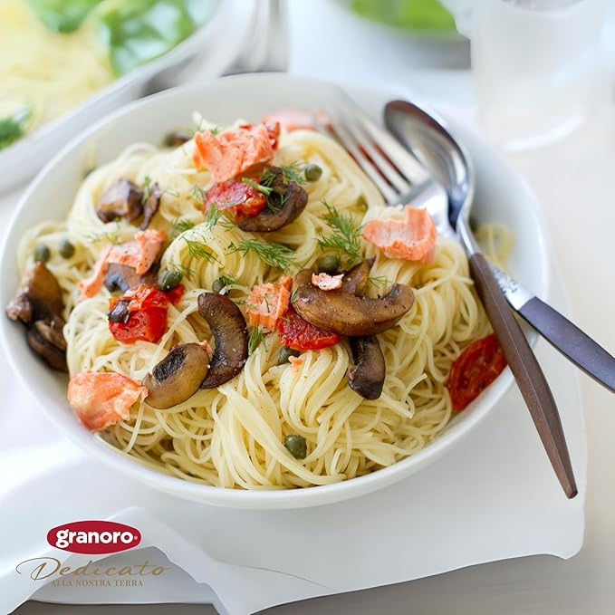 Granoro Dedicato Capellini #16 (Angel Hair) - Authentic Italian Pasta, Made from 100% Puglia Durum Wheat Semolina, Non-GMO, Vegan, 1 lb Bags (Pack of 2)