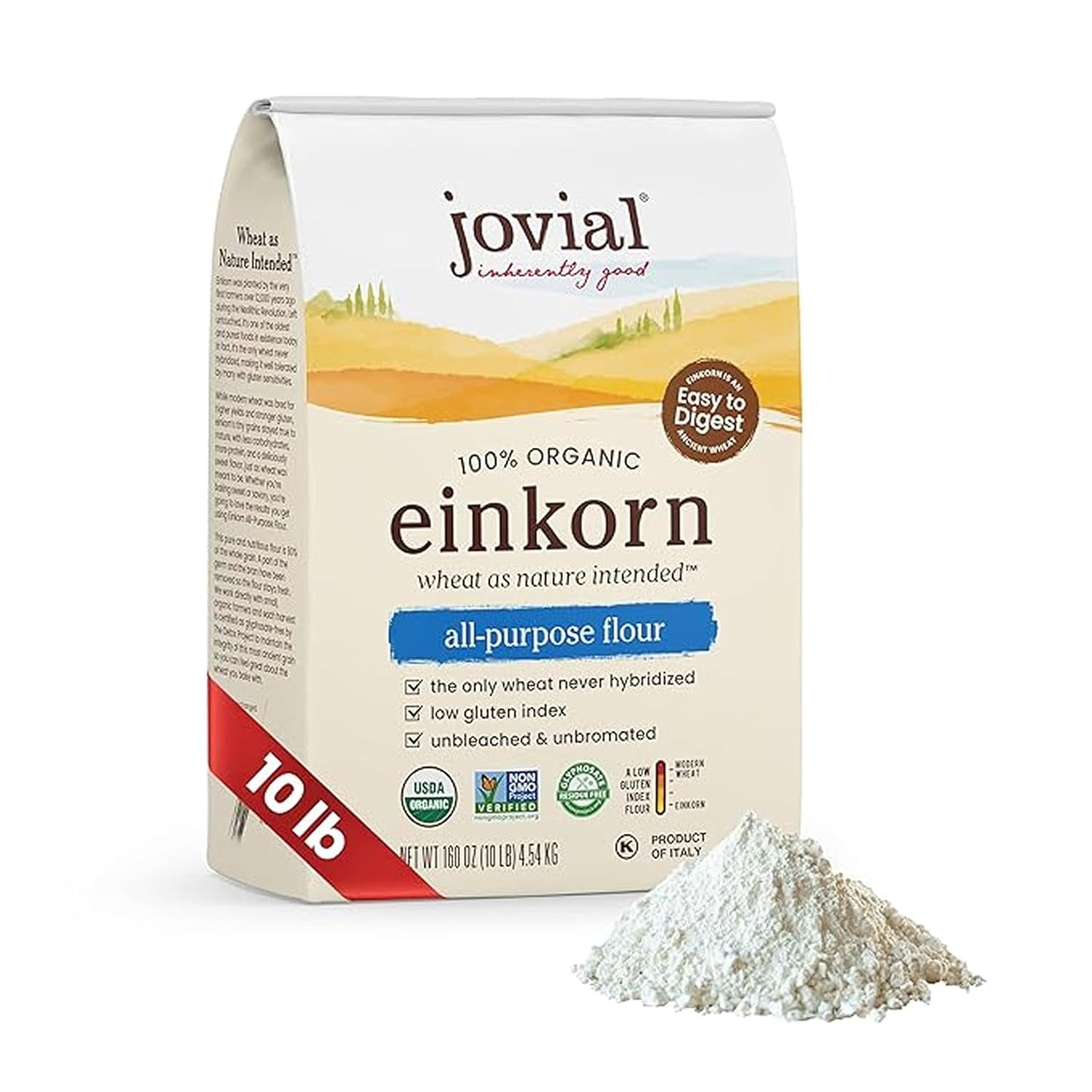 Jovial Organic Einkorn Unbleached All Purpose Flour, High Protein, 10 Lb
