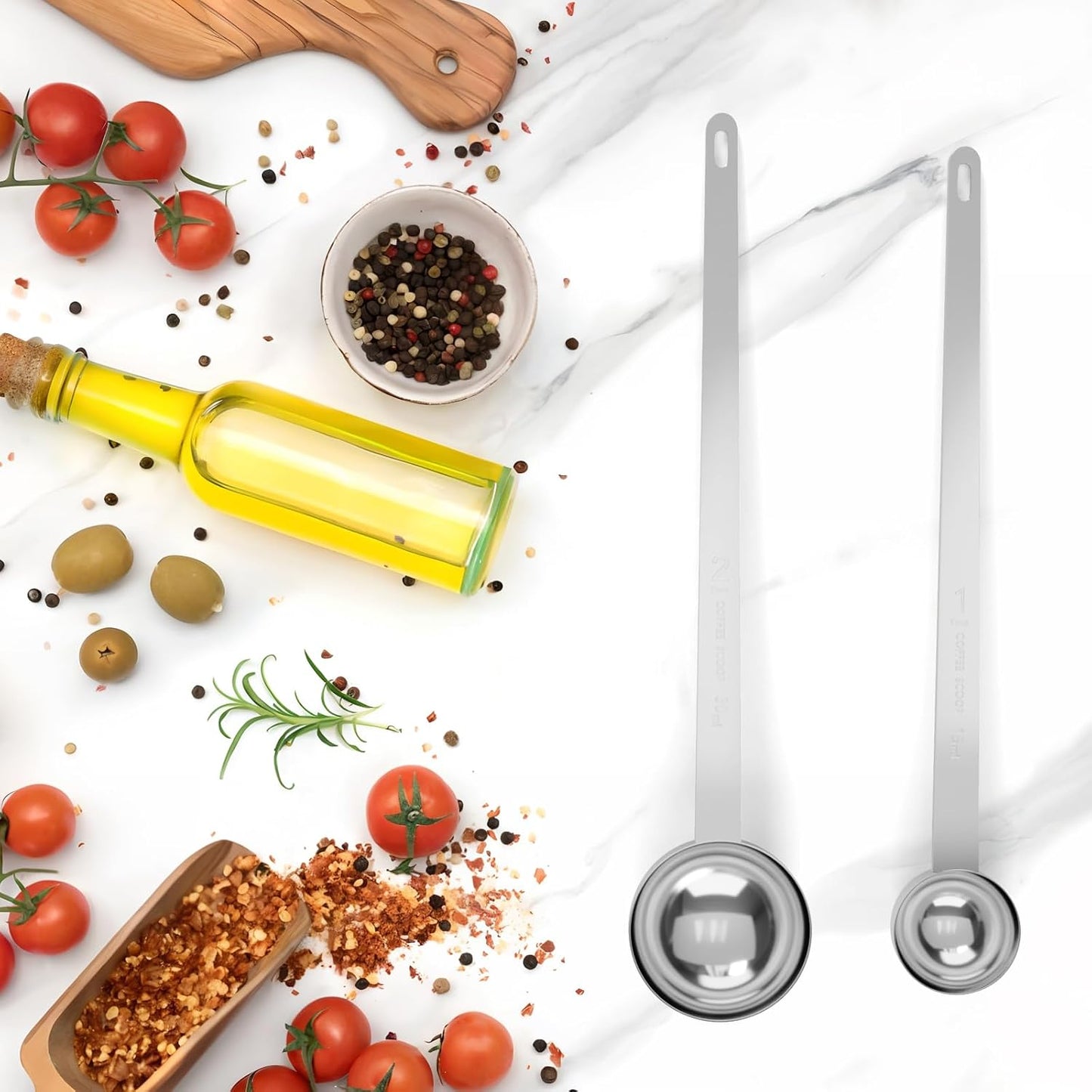 Extra Long Handle Coffee Scoop Set, 1tbsp &amp; 2tbsp Measuring Spoon | 15ml + 30ml, Food-Grade Stainless Steel, Accurate Measurement, Dishwasher-Safe, Engraved Marking, Coffee Ritual Essential