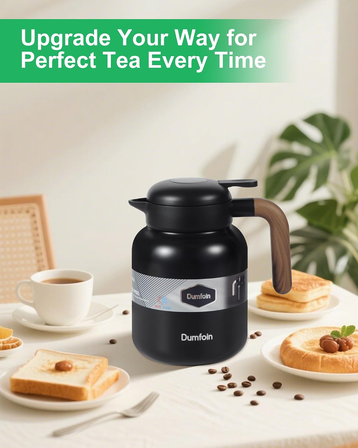 45 Oz Thermal Coffee Carafe, Stainless Steel Insulated Vacuum Coffee Carafes For Keeping Hot, 1.3 Liter Beverage Dispenser (Black)