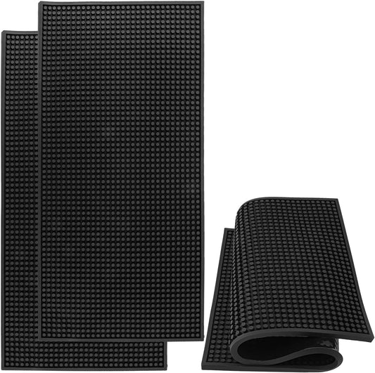 2 Pack 12 x 24 Inch Black Coffee Bar Mats, Rubber Bar Mat, Anti-Slip Bar Spill Mat for Countertop, Bartending, Kitchen,