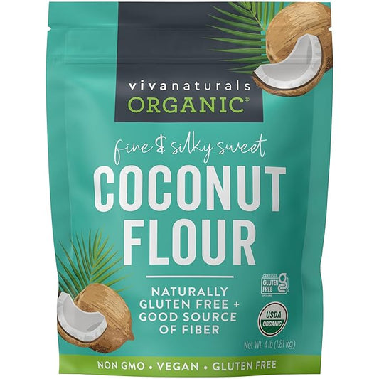 Viva Naturals Organic Coconut Flour, 4 lbs (1.81 kg) – Gluten Free Flour for Keto, Paleo & Vegan Baking, Good Source of