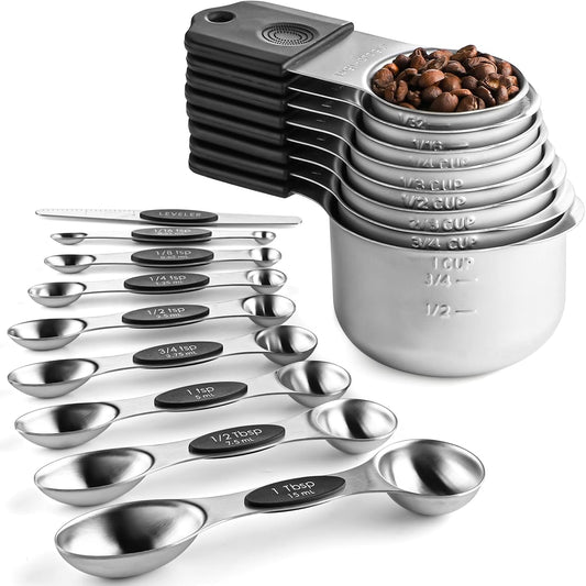 Measuring Cups and Spoons Set Including 8 Stainless Steel Magnetic Measuring Cups 8 Double Sided Magnetic Measuring Spoons
