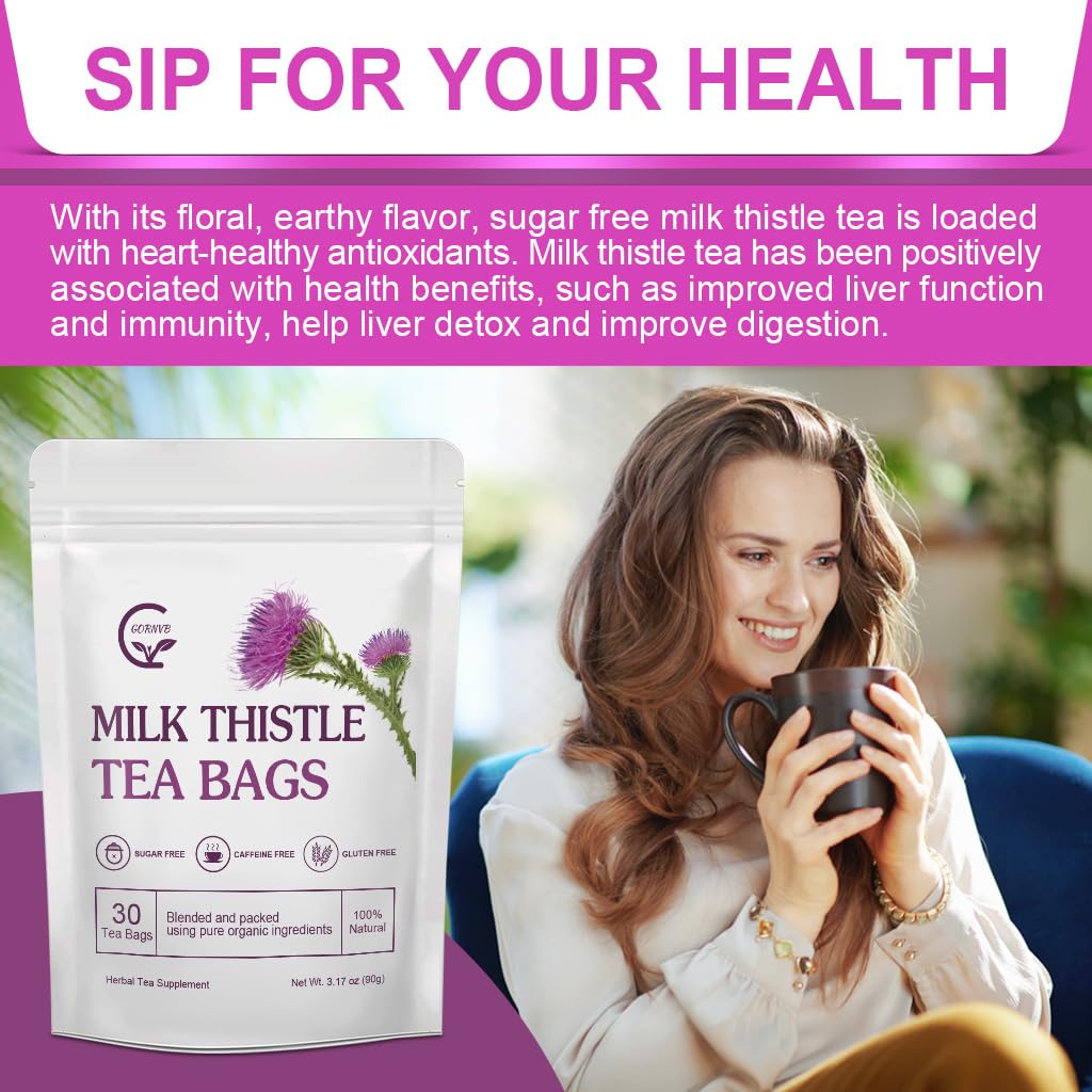 GORNVB Organic Milk Thistle Tea Bags, Liver Support Herbal Tea