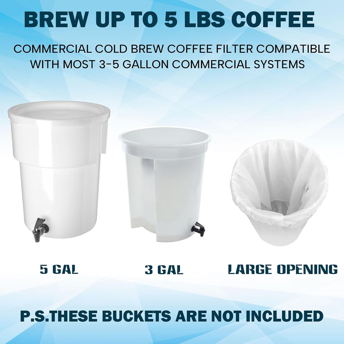50 Piese Cold Brew Coffee Filters with Drawstring, 20" X 20" Commercial Cold Brew Bags for Commercial Model Cold Brew Coffee Makers and 5 Gallon Systems, Brew Up To 5 LBS Coffee