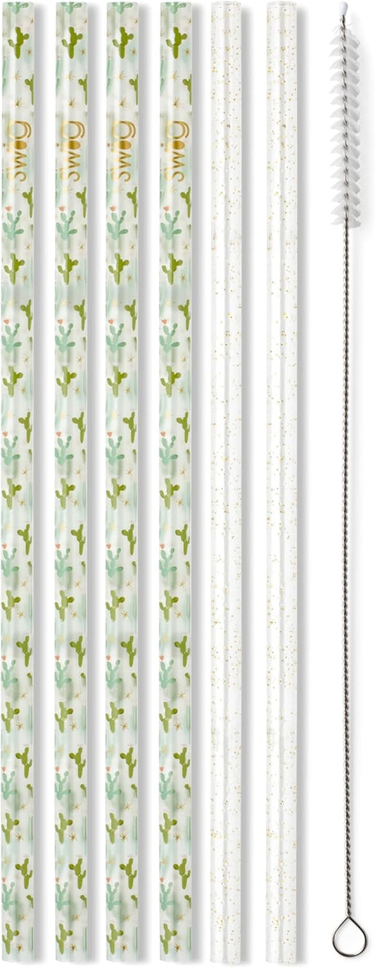 Swig Life Reusable Straws Desert Child + Gold Glitter Tall Straw Set & Cleaning Brush, Each Straw is 10.25 inch Long (Fits