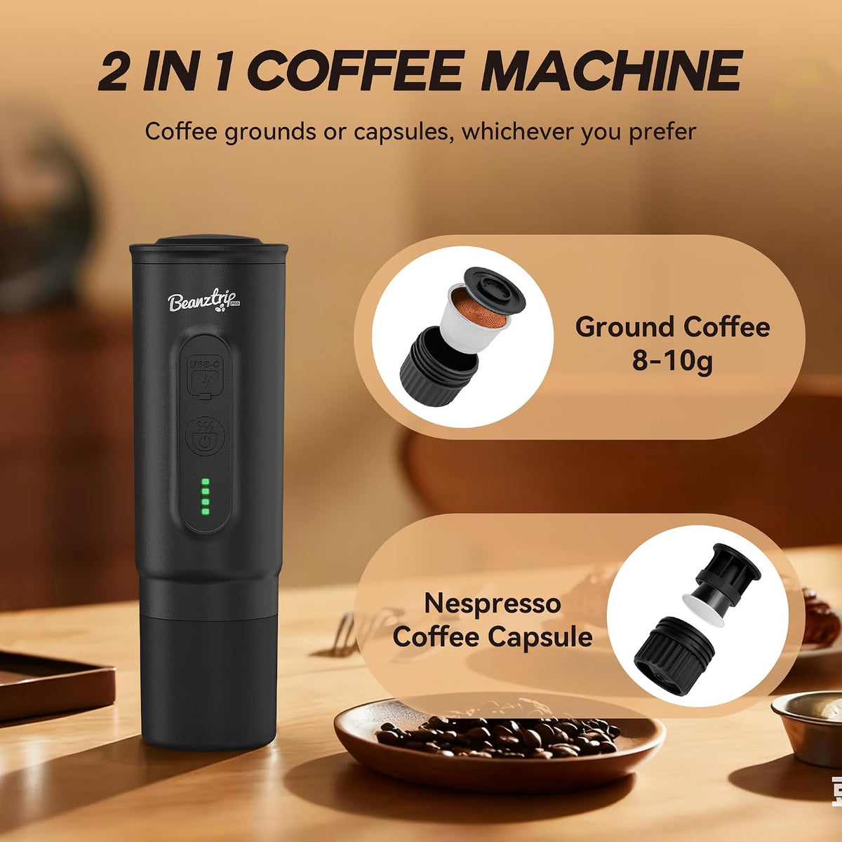 H02 PRO Portable Espresso Maker, Mini Electric Coffee Maker Compatible with Ground Coffee &amp; NS Capsule, 20 Bar Travel Espresso Machine with Self-Heating for Camping, RV