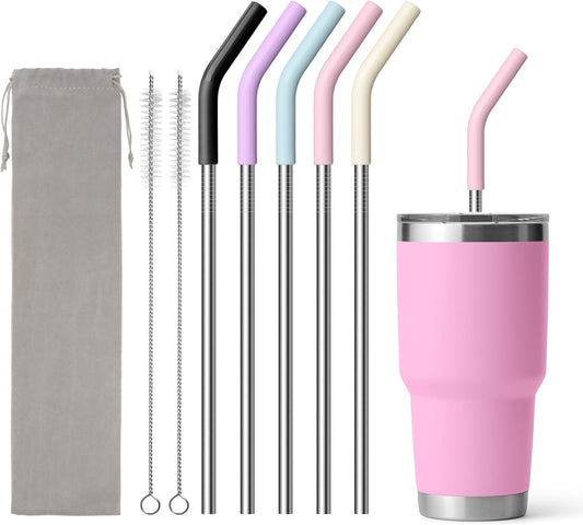 Metal Straws Reusable for YETI 30 oz Tumbler,9.5 "Stainless Steel Drinking Straws with Silicone Tip for 30 oz Cup Tumbler,