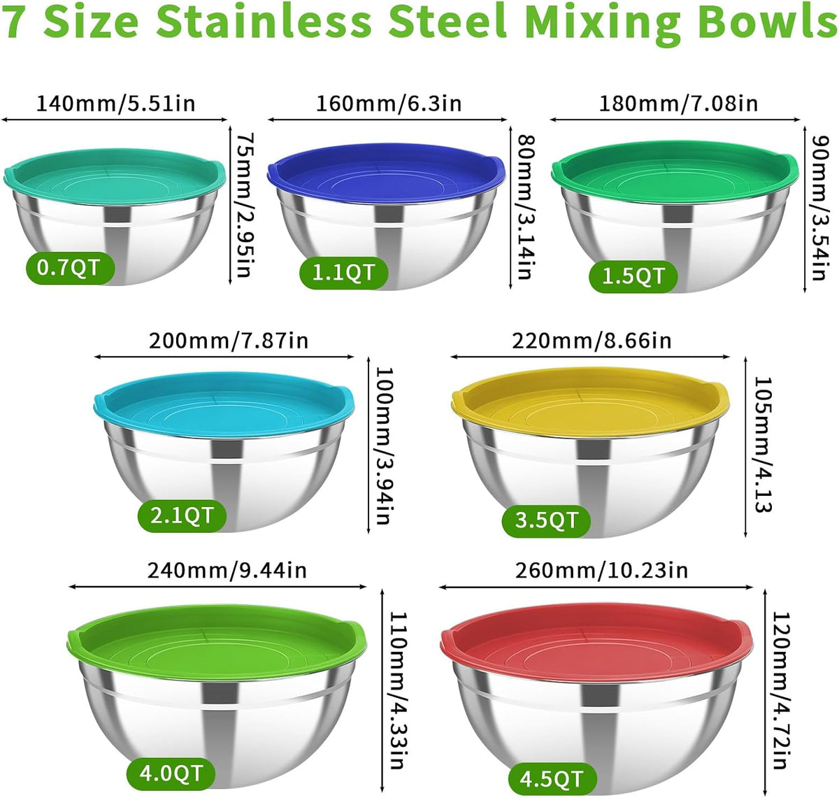 Stainless Steel Mixing Bowls with Color Lids