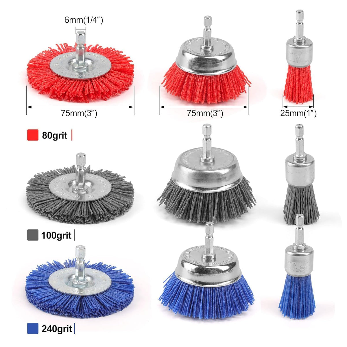 POLIWELL 9 Pack Nylon Filament Abrasive Wire Sanding Brush Wheel