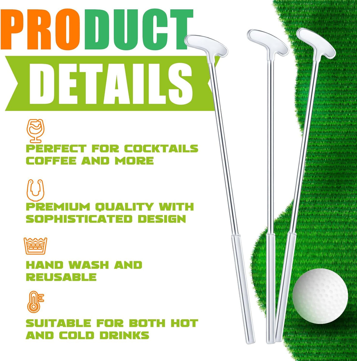 30 Pcs Golf Theme Cocktail Stirrers Stir Sticks, 6 Inch,Silver | Golf Club Drink Stirrers, Reusable Plastic Swizzle Sticks, Golf Theme Party Decors Favors, Coffee Mixers Bar Accessories