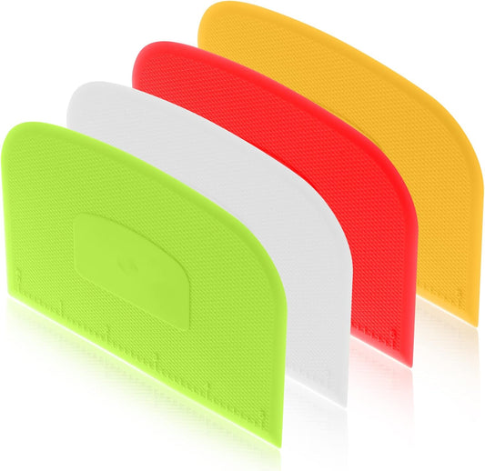 4 Piece Plastic Dough Scraper Bowl Scraper Flexible Multipurpose Food Scraper Plastic Dough Cutter for Bread Cake Dough