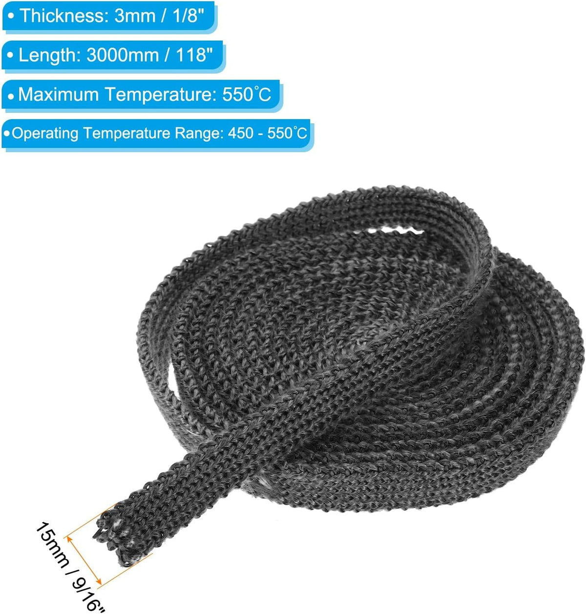 PATIKIL Wood Stove Gasket, 2Pcs 9/16" x 1/8" x 118" Flat Graphite Fiberglass High-Temperature Resistance Seal Rope for Stoves Fireplace Door, Black