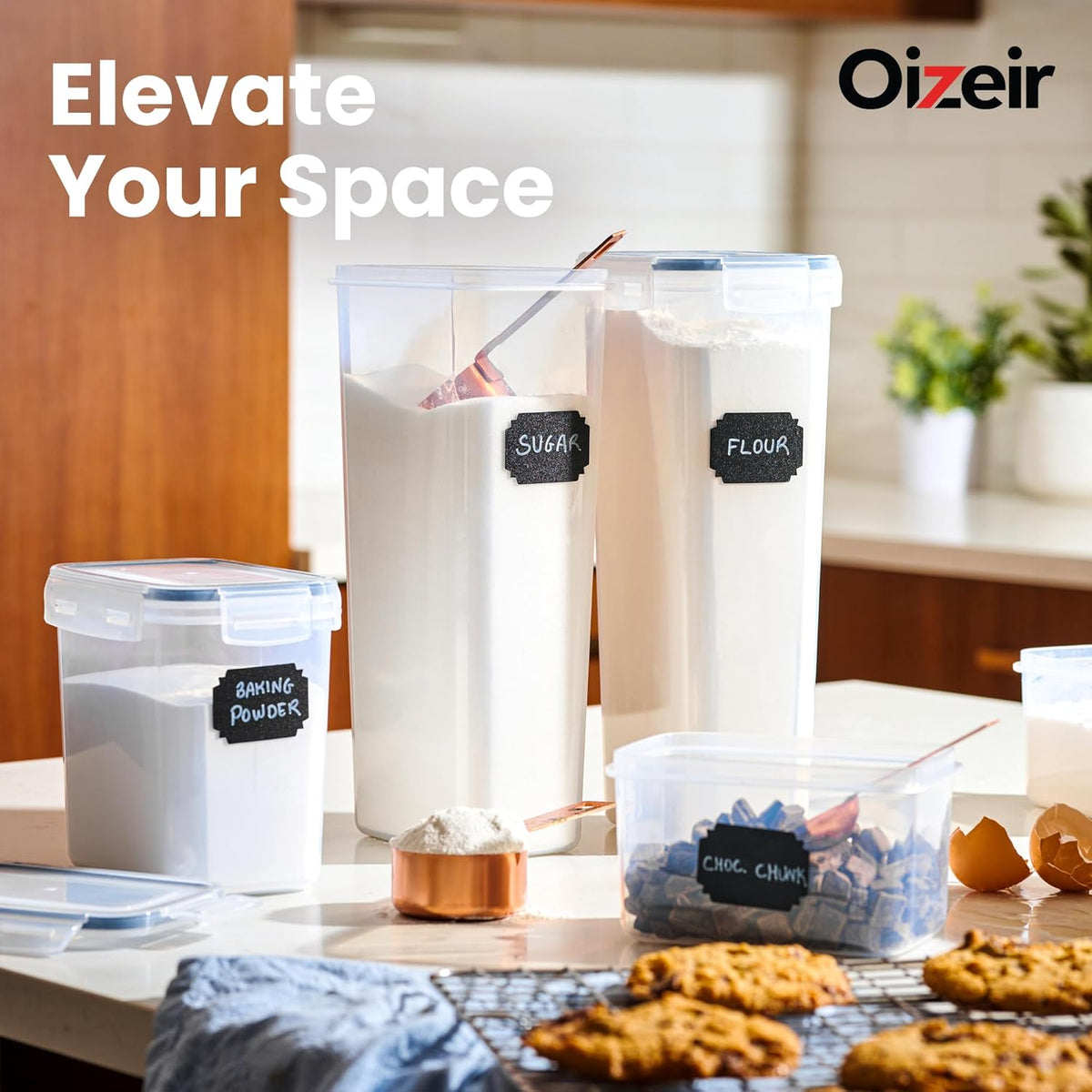 Airtight Food Storage Containers Set - Air Tight Pantry Storage Containers with Lids - Pasta Flour Sugar Cereal Containers - Storage Containers for Food - Kitchen Storage Container (Clear-24 Pack)