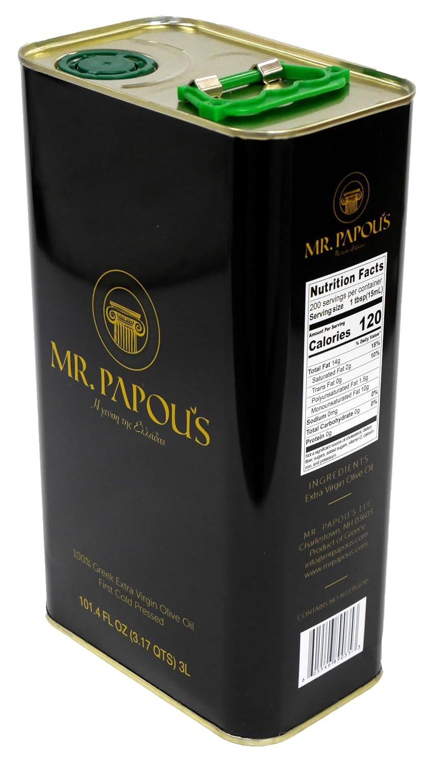 Mr. Papou's Family Owned Authentic Greek Extra Virgin Olive Oil 3L 101.4 oz | Single Origin, First Cold Pressed, Polyphenol Rich, Chef Favorite, Cooking and Finishing EVO, Harvested in Greece