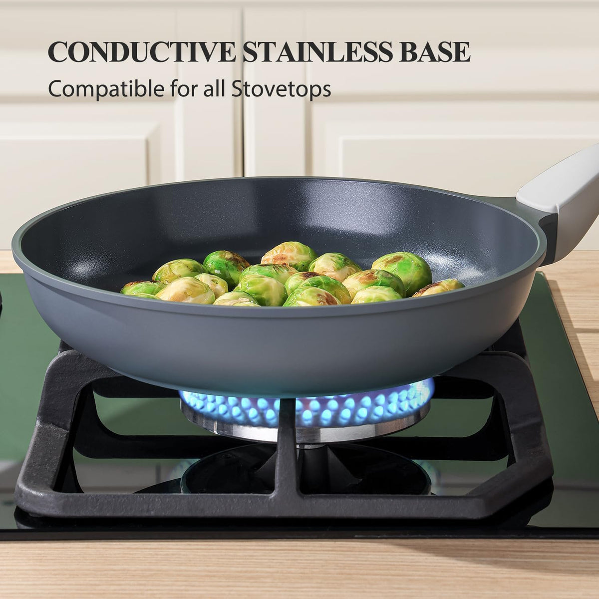Nonstick Ceramic Frying Pan with Lid, Non Toxic Skillet, Healthy Egg & Omelet & Chef's Pan, PTFE PFOA & PFAS Free, Induction Compatible (12Inch W/L)