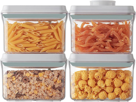 Ankou Airtight Container Set (1000ml 4 Pcs) Stackable One Press Openning Food Containers for Snacks Sugar Salt Herbs Spices