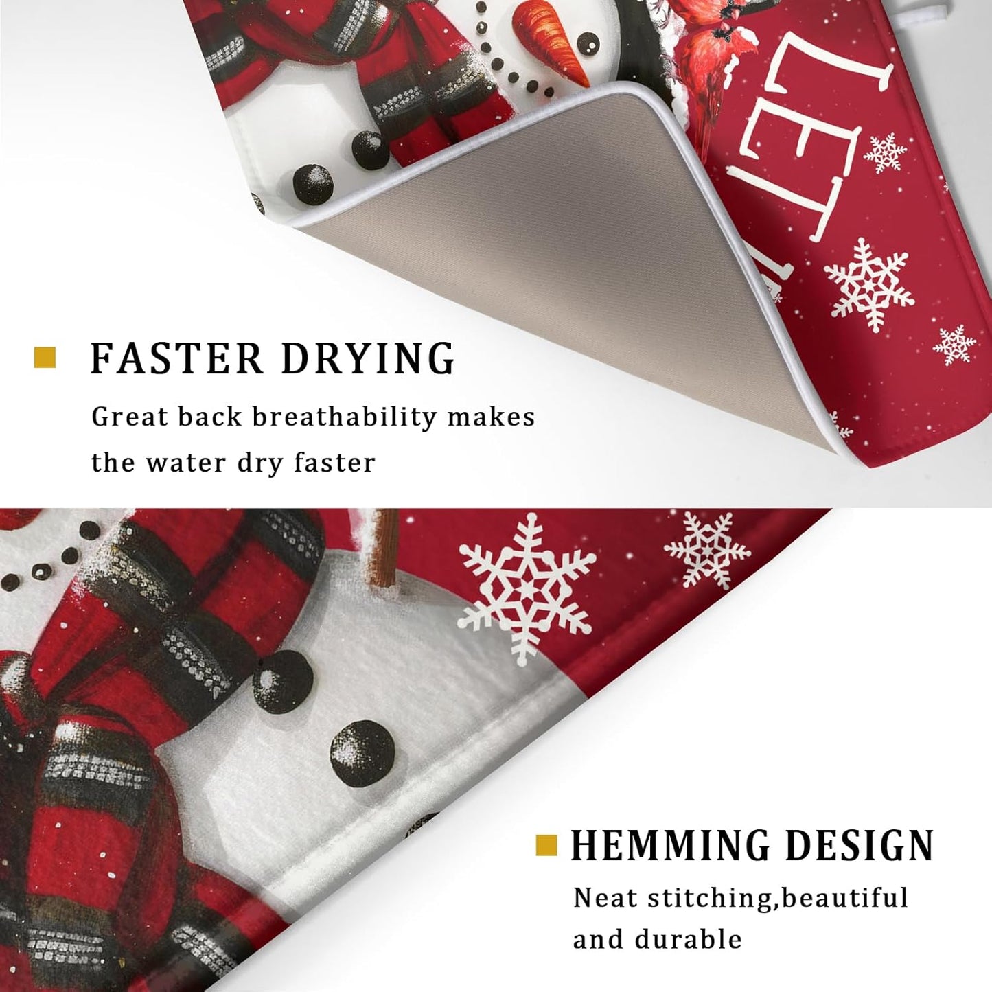 Merry Christmas Dish Drying Mat for Kitchen Counter 18x24 Inch Let It Snow Dish Draining Mat Xmas Snowflakes Decorations