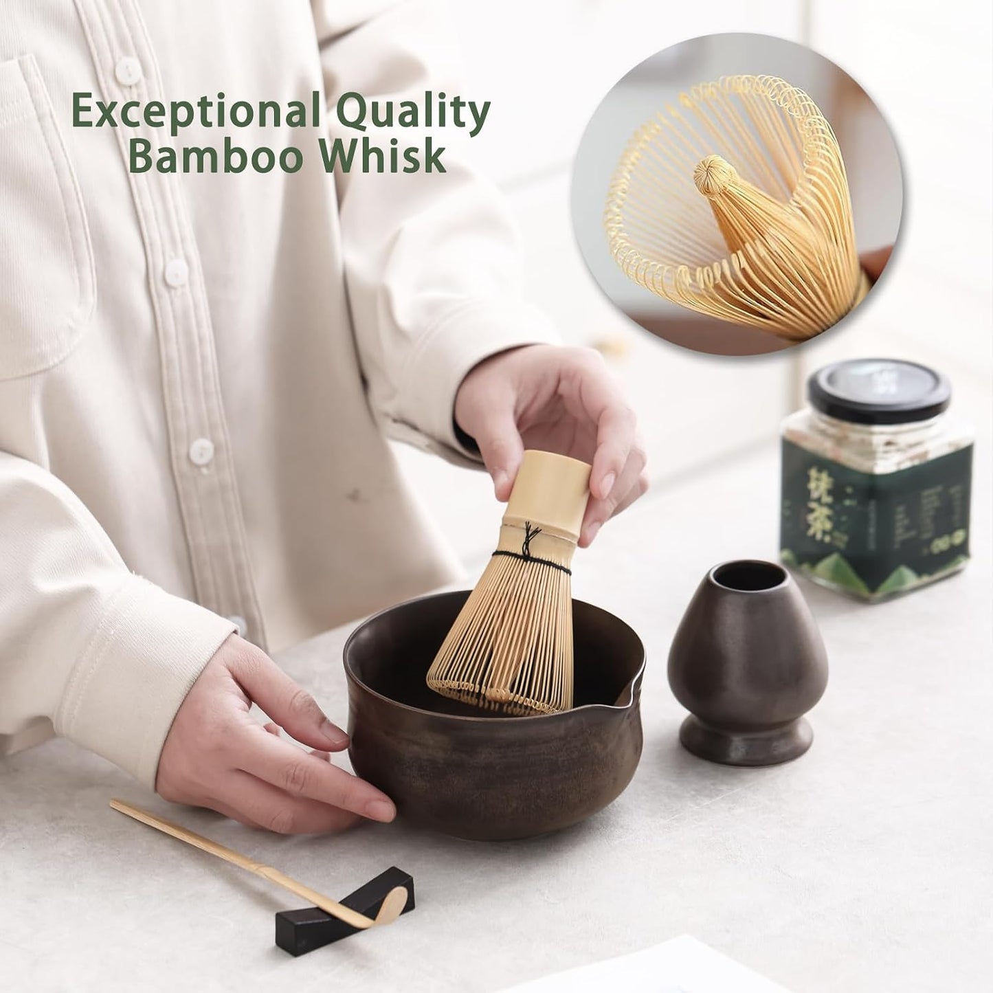 Ochcahser Matcha Set, Matcha Whisk Set Includes 17 oz Matcha Bowl | Matcha Whisk Holder (Chasen), Bamboo Matcha Whisk and Scoop, Ceramic Matcha Kit for Tea Lovers, Ideal Matcha Gift Choice