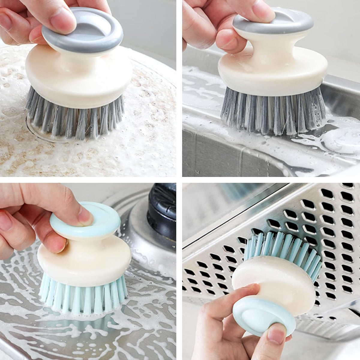 Dish Scrub Brush,Ergonomic Grip Palm Brush,Kitchen Scrub Brushes for Cleaning, Dish Scrubber with Stiff Bristles for Sink, Pots, Pans (2P Grey)