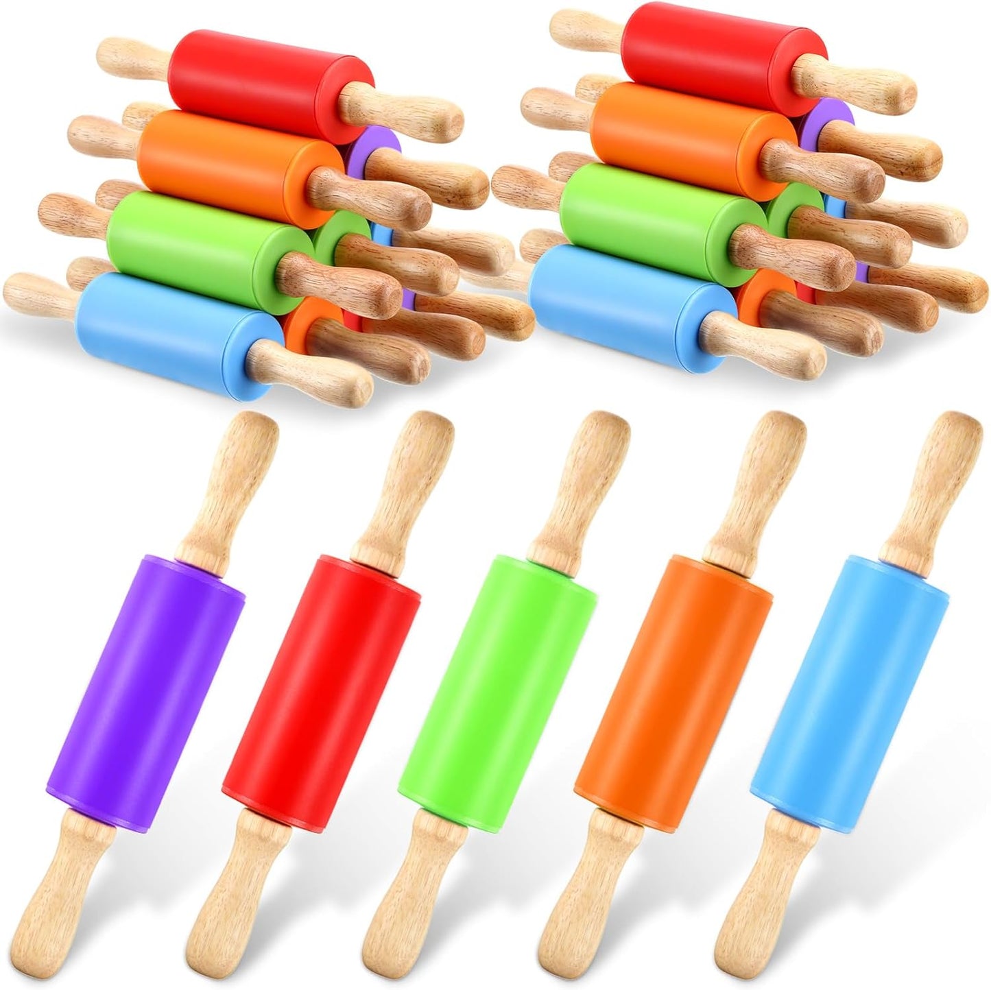 20 Pcs Small Rolling Pin Kids 9 Inch Mini Rolling Pin Silicone Wooden Cooking Pins Baking 5 Colors N
