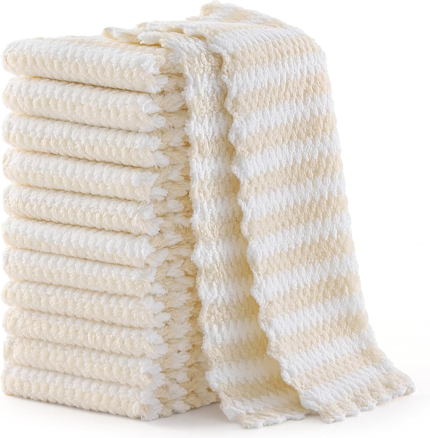 Homaxy 12 Pack Coral Velvet Dish Cloths, 7 x 9 inches, Beige | Ultra Soft and Absorbent Dish Towels, Reusable Fast Drying Microfiber Cleaning Cloth, No-lint