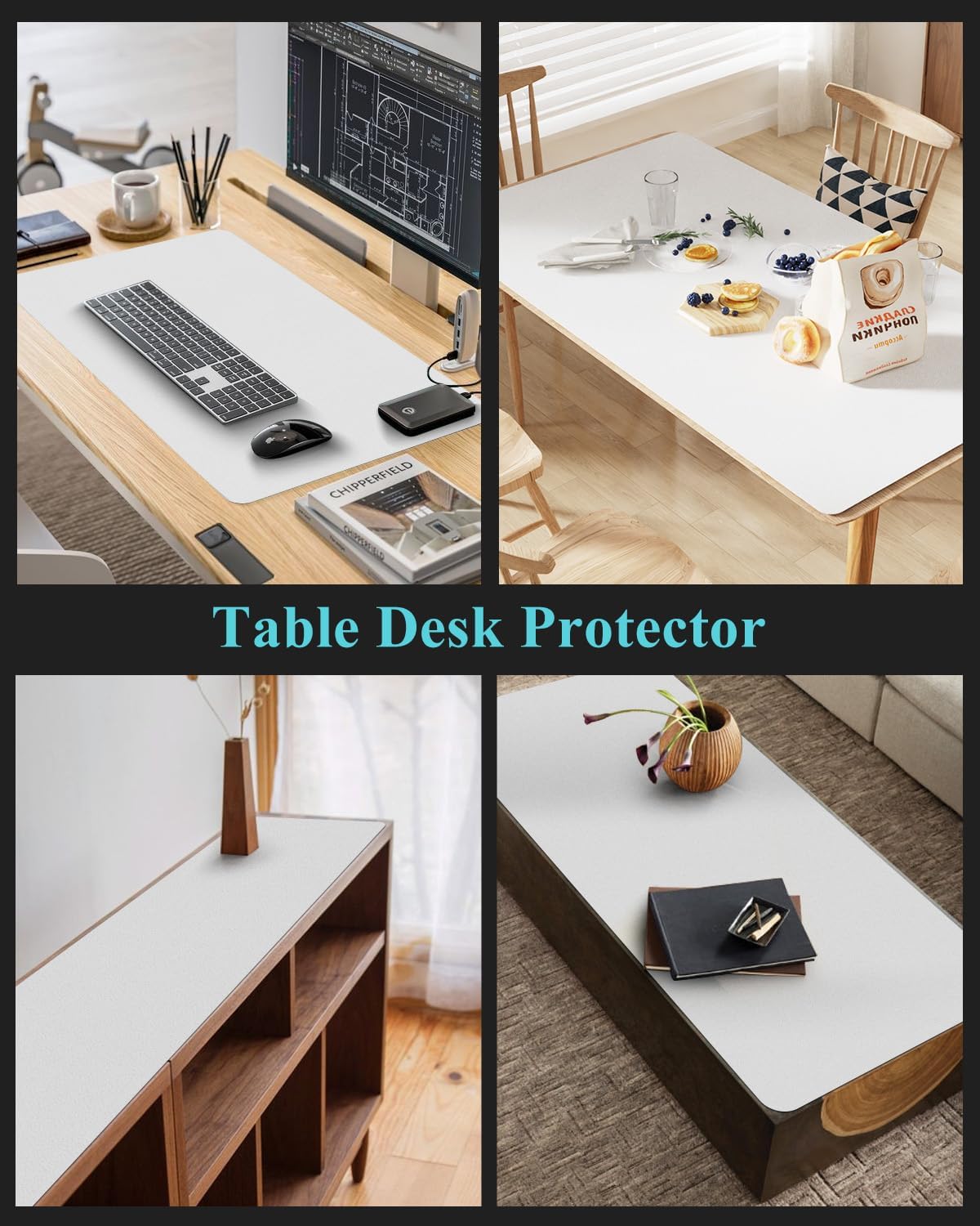 Pure White Plastic Table Cover Protector, 36" x 72" PVC Desk Pad Mat