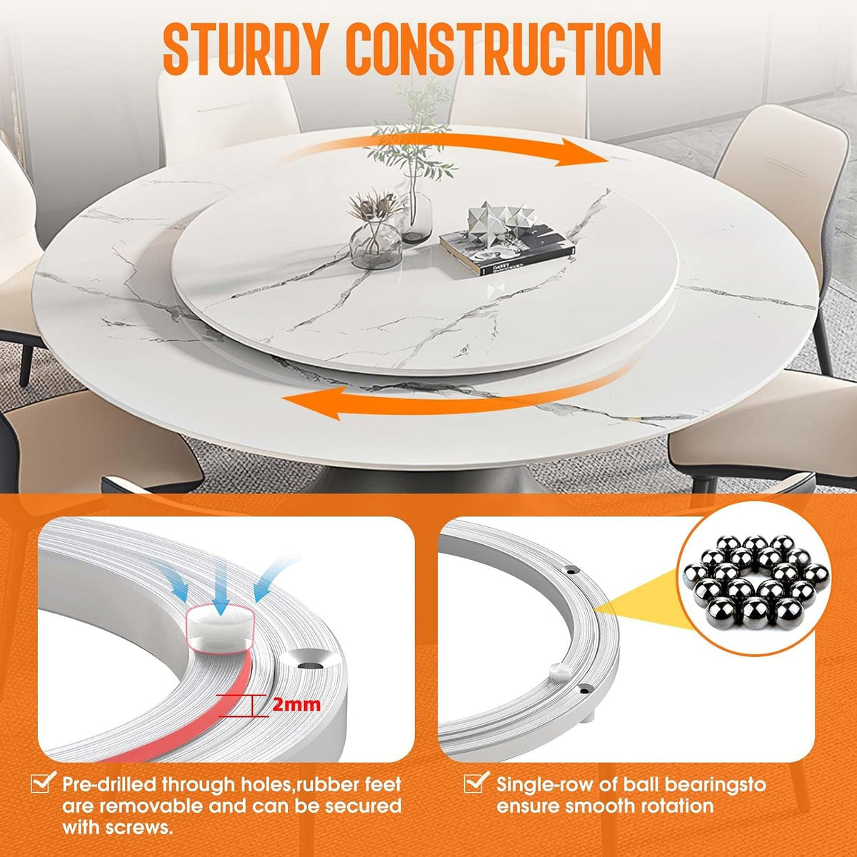 Pisman Aluminium Alloy Turntable Bearing, Heavy Duty Lazy Susan Rotating Bearing Turntable,Smooth Swivel Plate Hardware for Round Dining Table,DIY. Silent Rotating Base Only(16inch)