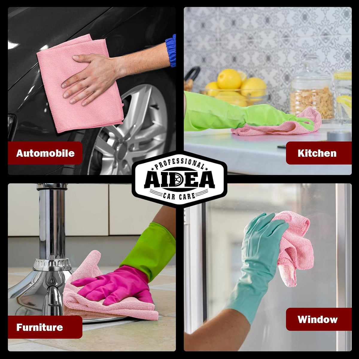 AIDEA Microfiber Cleaning Cloth Pink 20PK, Microfiber Towels 12×12"