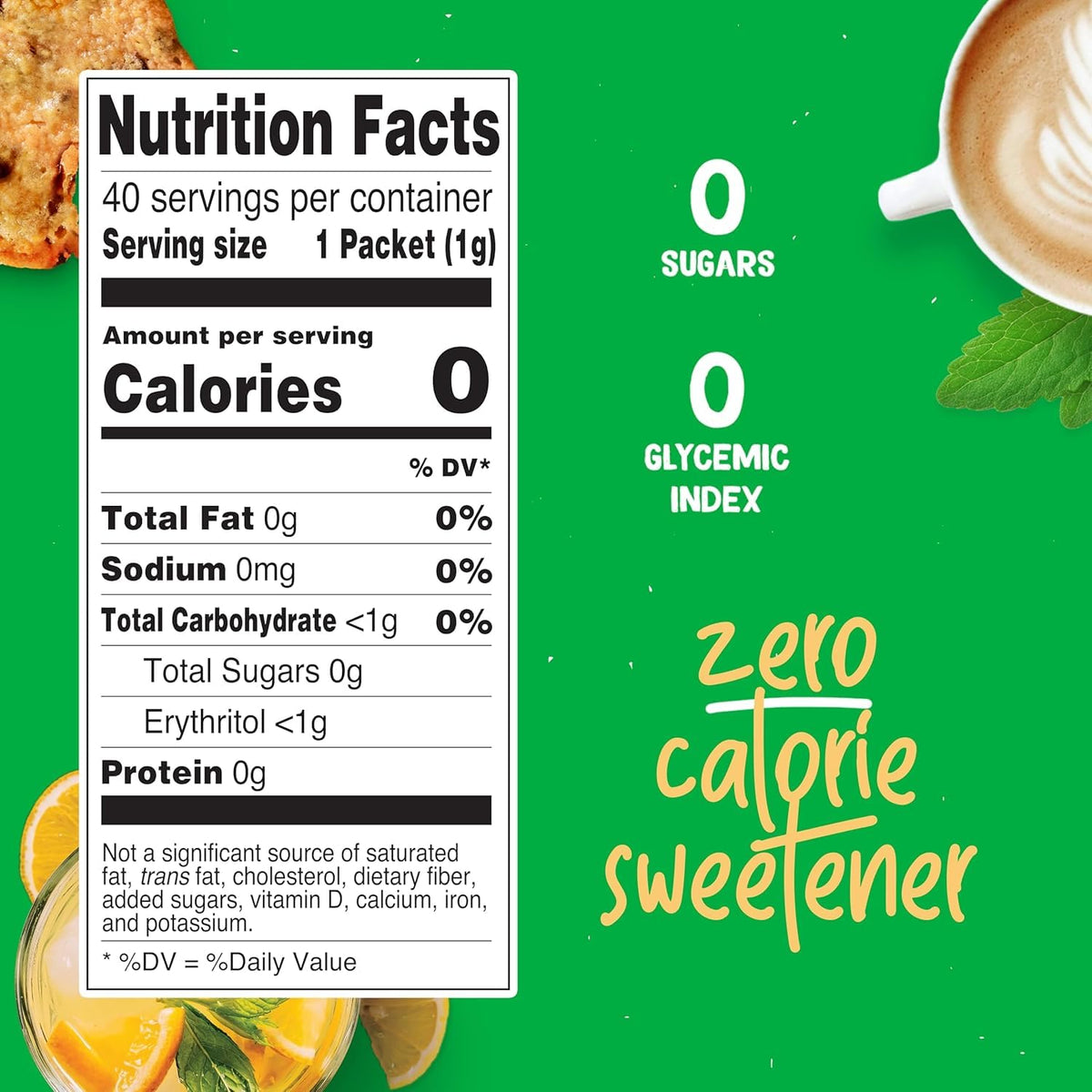 Pyure Organic Stevia Packets | Zero Calorie Sweetener For Coffee, 40 Count | Zero calorie organic stevia packets for coffee, tea, baking, keto, paleo, diabetic diets, lunchboxes, travel, and office