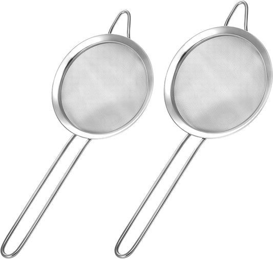 2 Pack Fine Mesh Strainer, Small Stainless Steel Sieves with Handles, for Steeping Loose Leaf Tea, Straining Cocktail, Juice