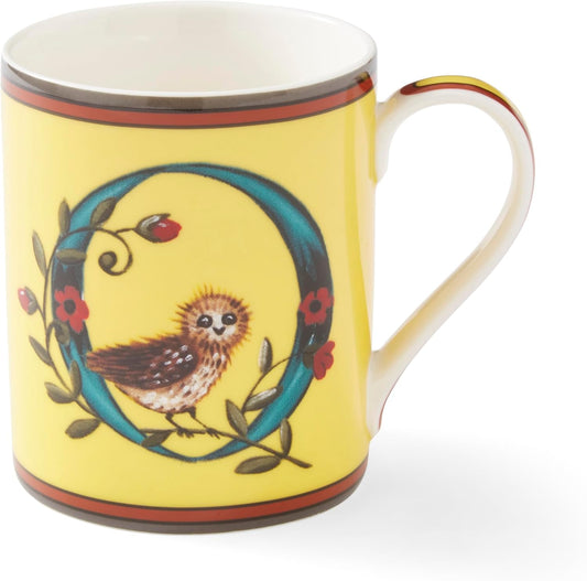 Spode Kit Kemp 12oz Mug, O Initial - Fine China Coffee Cup with Floral Alphabet Design, Custom Letter Mug for Unique Gift