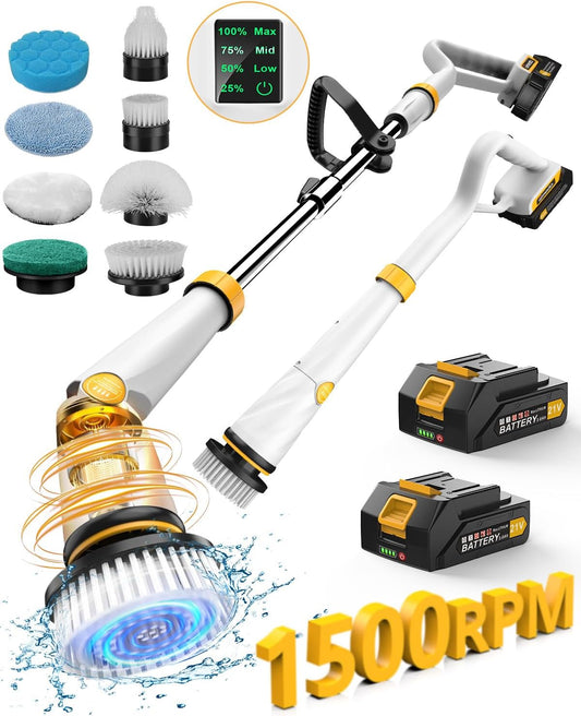 Qimedo Electric Spin Scrubber with Two Batteries Q2 Pro,1500 RPM High Power Electric Scrubber for Cleaning,Shower Cordless