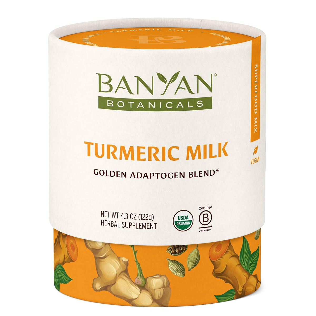 Banyan Botanicals Turmeric Milk – Organic Turmeric Latte Mix with Ashwagandha &amp; Cardamom – Instant Caffeine Free Golden Milk with Maple Sugar – 4.3 oz, 26 servings –Non GMO Sustainably Sourced Vegan