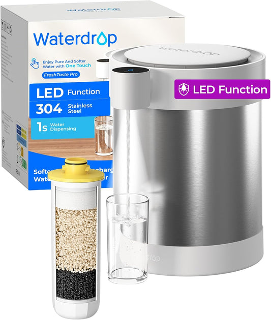 Waterdrop Rechargeable Non-Gravity Water Filter System with LED Function, Reduces 70+ Contaminants, Lead, Chlorine, 5-Stage