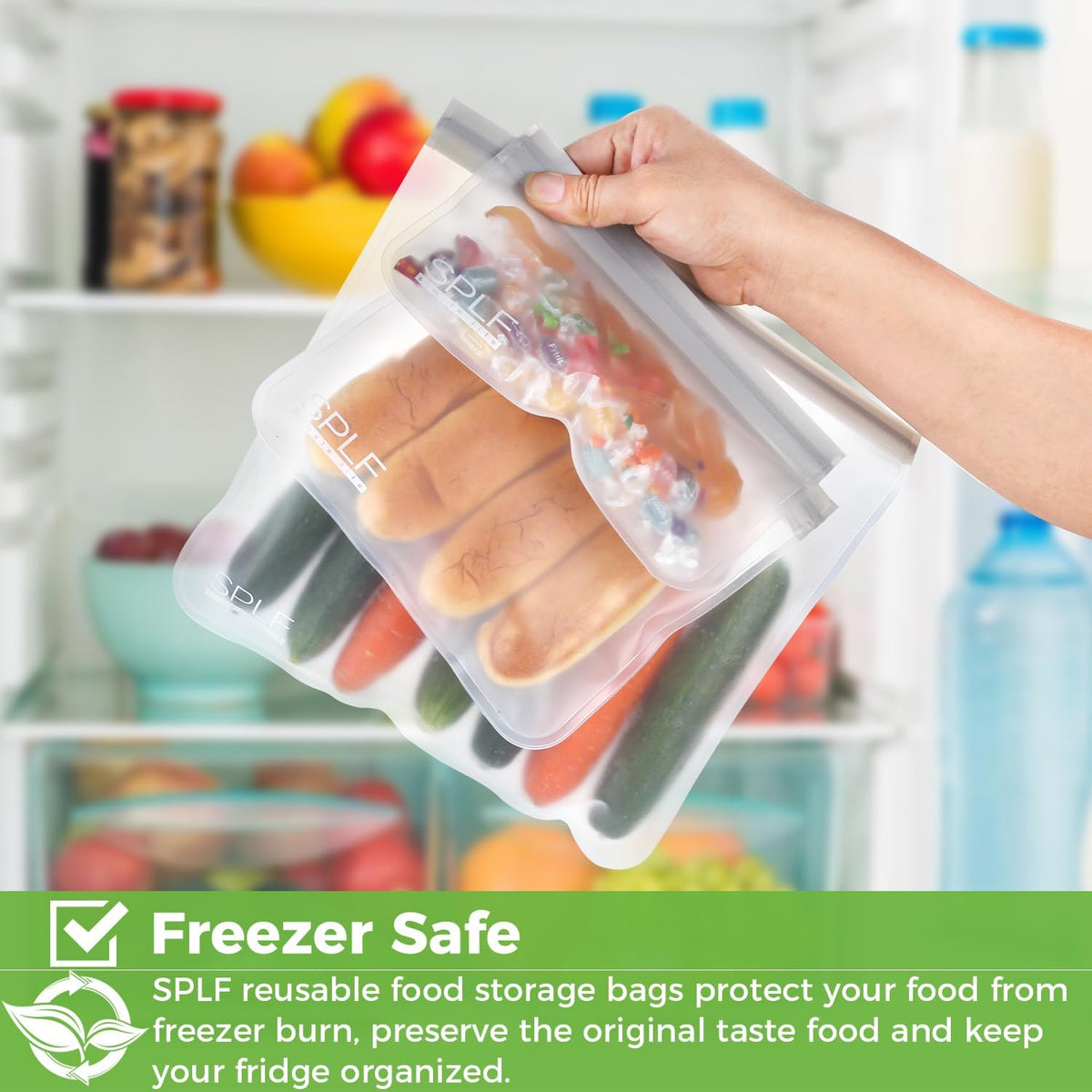 SPLF 12 Pack Dishwasher Safe Reusable Storage Bags(5 Reusable Sandwich 5 Snack 2 Gallon), Extra Thick Freezer Bags Leakproof Silicone and Plastic Free Food Lunch Bag