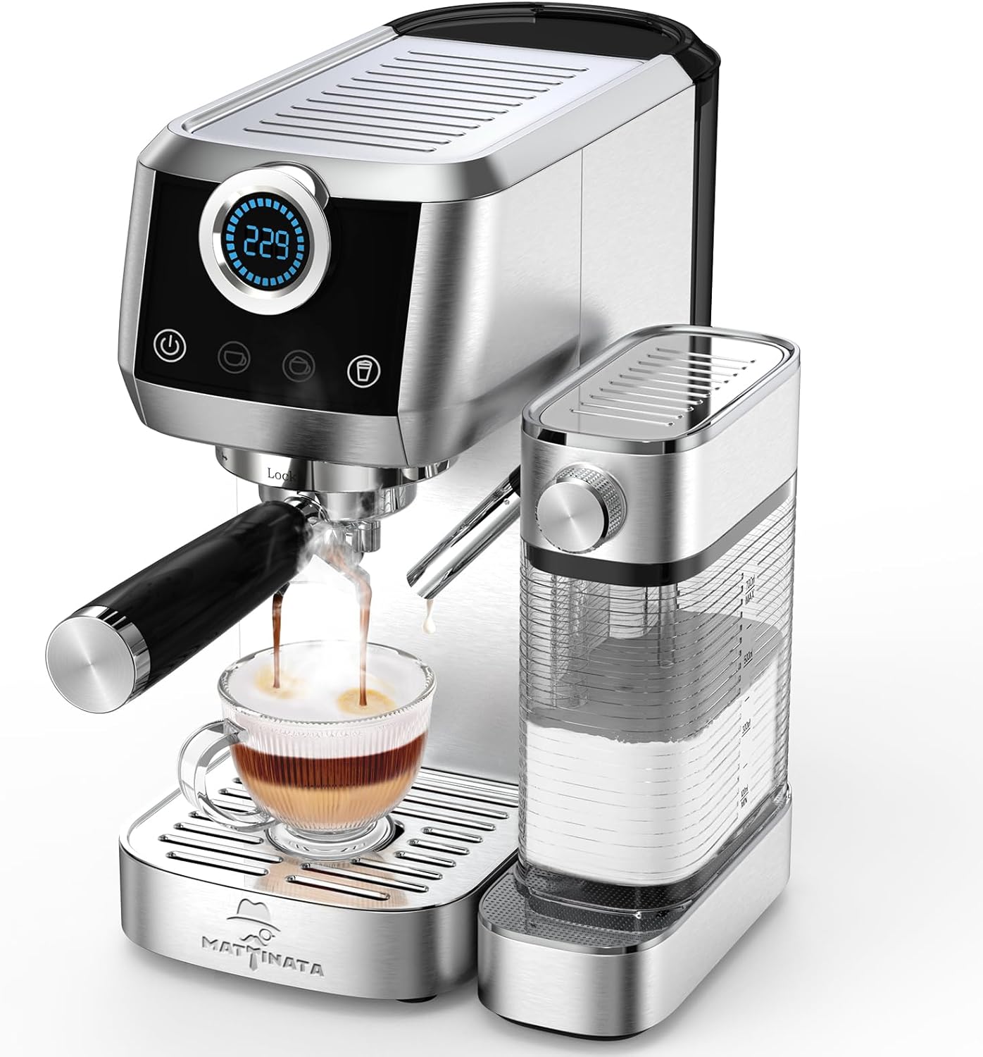 Cappuccino Coffee Machine, Espresso Machine Touchscreen Control with Auto Milk Frother, Stainless Steel Espresso Maker 20 Bar, Latte Coffee Maker with for Home, Office with Timer